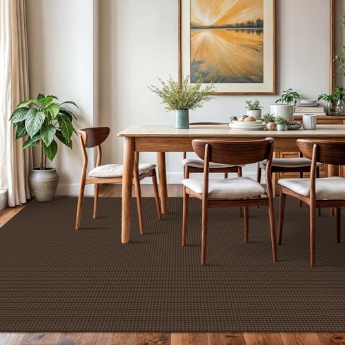 KOZYFLY Washable Area Rug 6x9 ft Rubber Backed Non Slip Rugs for Living Room Braided Cotton Bedroom Rug Woven Office Rugs Indoor Floor Carpets for Dining Bedroom Living Room, Reddish Brown/Coffee