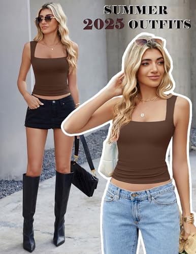 Image of Avidlove Women's Square Neck Tank Top Double Lined Basic Crop Tops Going Out Shirt Slim Fit Summer