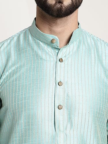 Image of SOJANYA Men's Pintuck Silk Blend Embroidered Kurta