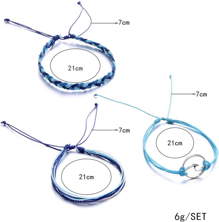 kelistom Handmade Braided Wax Rope Adjustable Strand Wrap Bracelet Set Waterproof Wave Shell Charm Stretch Knot String Thread Bracelets Friendship Jewelry - Image 5