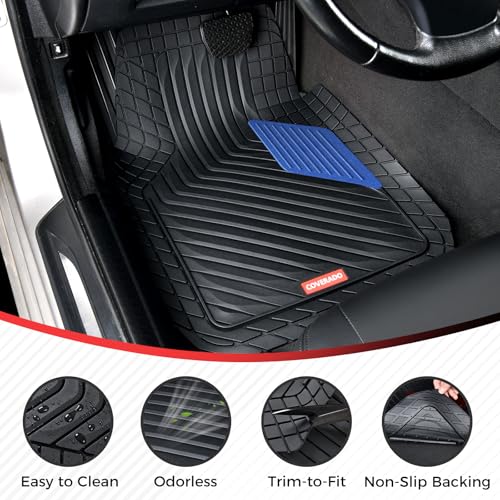 Image of Coverado Car Floor Mats Full Set - Heavy-Duty PVC Floor Mats with Metallic Heel Pad, All-Weather Protection for Front & Rear, Non-Slip Backing, Easy-Clean Interior Liners,Blue