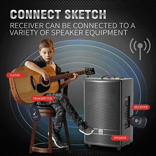 Bairutong Wireless Guitar System - Transmitter Receiver with Built-in Rechargeable Battery, 4 Channels for Electric Guitar, Bass, Violin