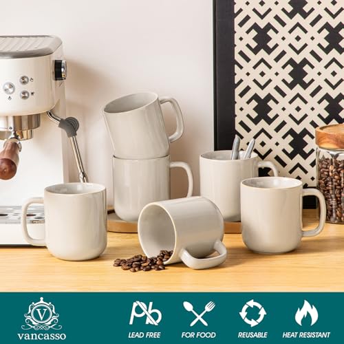 vancasso 16 oz Coffee Mugs Set of 6, Large Ceramic Mug with Handle, Unique Glaze Coffee Cups for Latte, Cappuccino & Hot Cocoa, Dishwasher & Microwave Safe, Gray, Series PLAYA - Image 3
