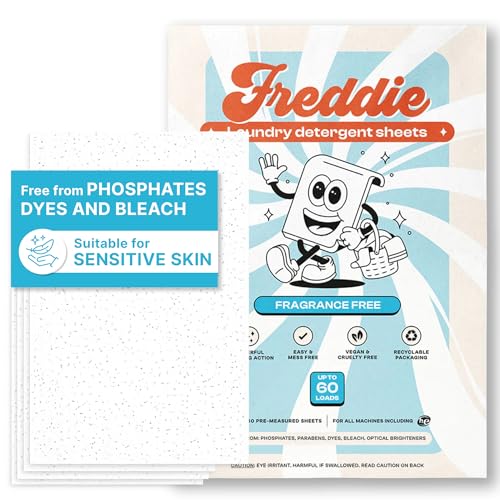 Freddie Low-Waste Laundry Detergent Sheets – Jug Free Format – Pre-Measured Strips – 60 Loads – Unscented for Sensitive Skin