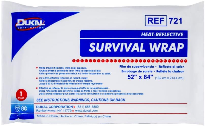 Dukal 721 Emergency Survival Blanket Mylar Wrap | Thermal Properties, Convenient Storage | Protection Against Wind, Rain, Sun | Diverse Functionality for Outdoor Enthusiasts & Responders | Pack of 1 Dukal 721 Emergency Survival Blanket Mylar Wrap | Thermal Properties, Convenient Storage | Protection Against Wind, Rain, Sun | Diverse Functionality for Outdoor Enthusiasts & Responders | Pack of 1