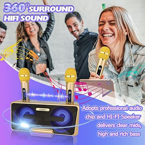 Karaoke Machine for Adults and Kids,Portable Bluetooth Karaoke Machine with lyrics display , PA Speaker System with 2 Wireless Bluetooth Microphone Best Birthday Gift for Boys and Girls(Gold)
