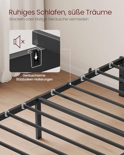 VASAGLE Einzelbettgestell, Bett, 90 x 200 cm, Metallbett, Bettrahmen, Unterbettaufbewahrung, modern, Gästebett, einfacher Aufbau, tintenschwarz RMB132B01 – Bild 5