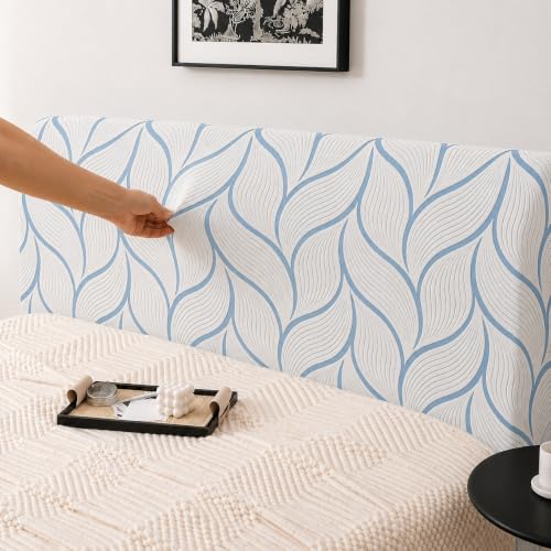 Image of HOMETHREADS Stretchable Velvet Headboard Cover | Soft, Dust-Proof & Wrinkle-Resistant Bed Back Protector | Fits Leather, Wooden & Fabric Bedsides | for 6ft to 6.5ft Beds (White Blue, 178x65Cm)