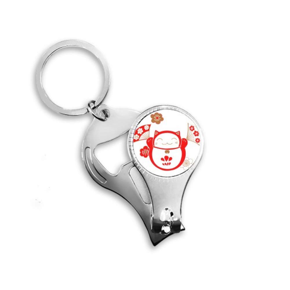 Lucky Fortune Cat Flower Fan Japan Nail Nipper Ring Key Chain Bottle Opener Clipper