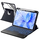 HETHOT 【TELEC認証取得済み】iPad用 air m4 キーボード付きケース - 対応iPad Air 11インチ (M3/M2)、第5世代、第4世代 対応 JIS日本語配列 360 度回転 軽量・全面保護 防汚材質 静音キー7 色レインボーバックライト 2台のiOSデバイス切り替え可能 省エネ キーボード付きケース Type - C 充電