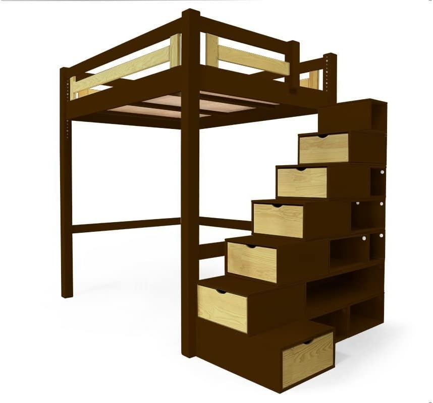 ABC MEUBLES - Alpage Cabin Bed with Cube Scale - ALPAGCUB - Wenge/Natural Varnish, 160 x 200 cm