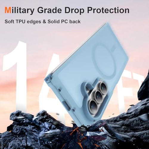 Image of ORETECH Magnetic for Samsung Galaxy Z Fold 7 Case, Translucent Back Non-Slip Hard PC Shockproof Bumper Protective Phone Case Cover for Samsung Z Fold 7 - Sierra Blue
