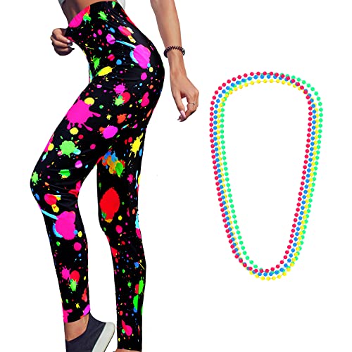 Syhood Leggings estampado artístico anos 80 com 4 colares de néon (pequeno), multicolorido