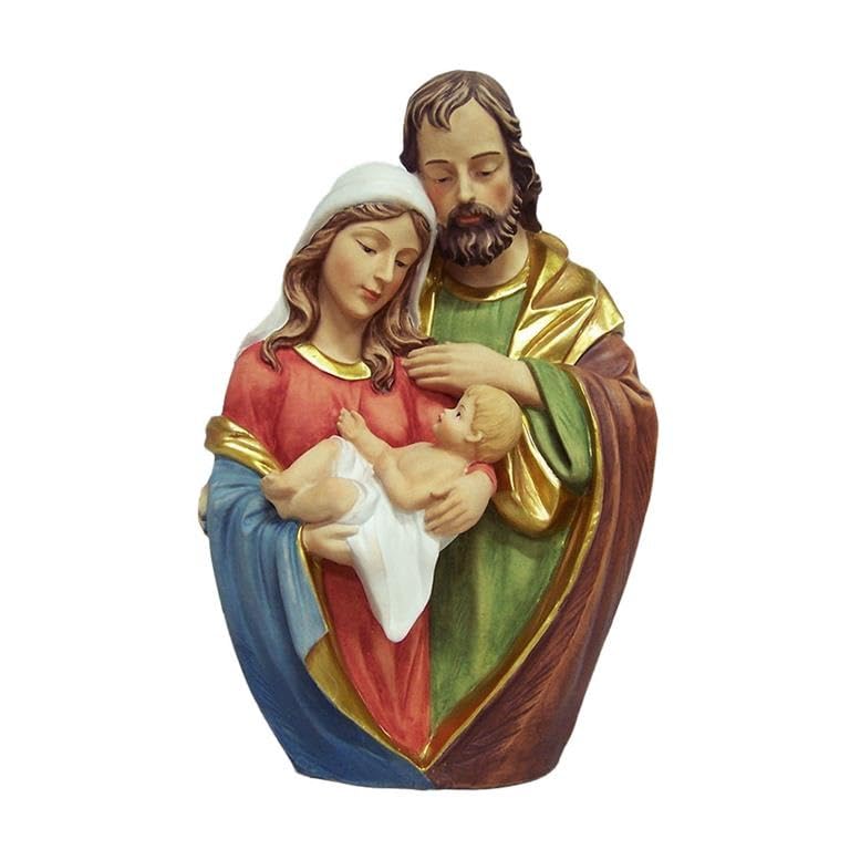 Busto de la Sagrada Familia de Resina Pintado a Mano 12x12x30 cm