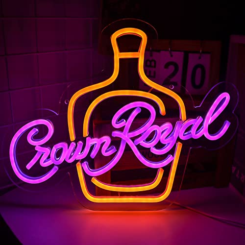Vinray Crown Canadian Whiskey Neon Sign for Garage Bar Club Decor Dimmable Led Art Wall Lights for Man Cave and Bachelor Party Decor.