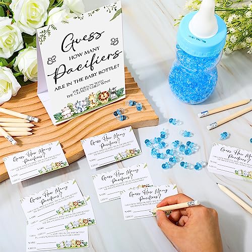 Image of Roowest 512 Pcs Baby Shower Games Guess How Many Pacifiers Sign 100 Small Guessing Games 10 HB Pencils 750ml Milk Bottle 400 Acrylic Pacifiers Decoration for Guest Gender Reveal(Blue,Animal)