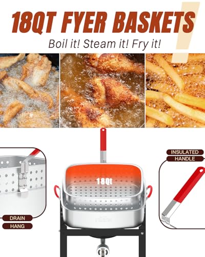 Image of 18QT Propane Fish Fryer 18QT Basket, 55,000 BTU Propane Burner, Outdoor Fryer Pot with Cover, Lid, Thermometer & Tongs, CSA Approved, Ideal for Fish, Fries & Wings