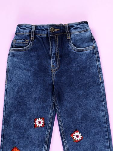Image of KiddoPanti Girls Solid Waist Elasticated Straight Fit Jeans