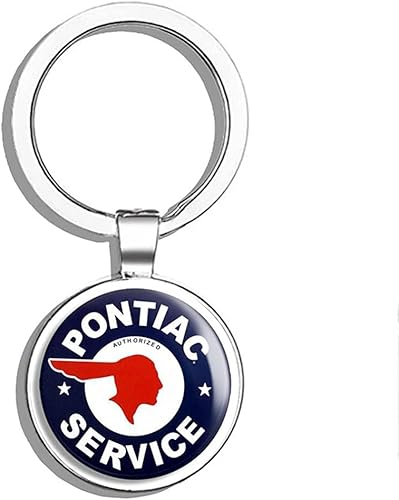 Redondo Vintage Pontiac Service (logotipo de coche de gas Old Rat Rod) Llavero de acero inoxidable de doble cara Llavero Llavero Soporte para