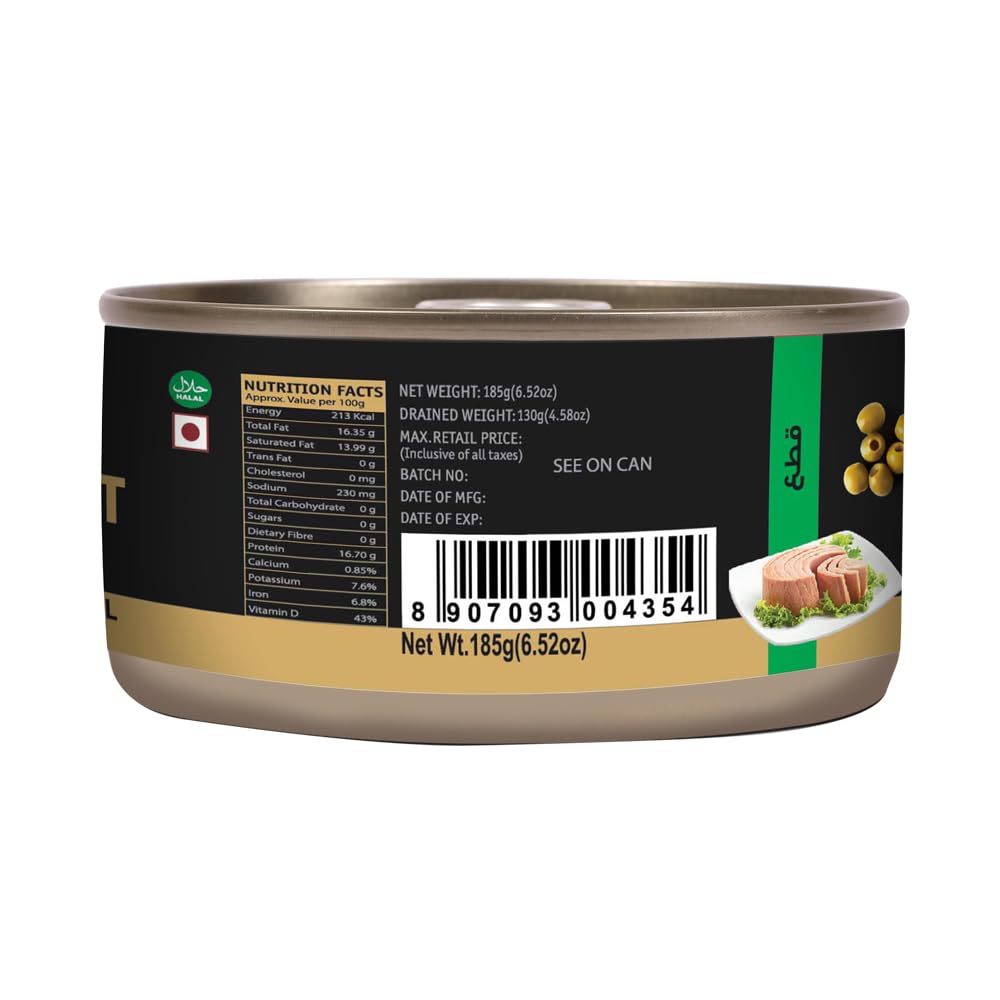 Tasty Nibbles Light Meat Tuna Chunks in Extra Virgin Olive Oil 185g X 3 (Pack of 3, 555g) | Canned Tuna Fish| Ready to Eat | No Added Preservative | Ideal for Salads, Sandwiches & Healthy Meals | Balanced Nutrition, Heart Healthy 3