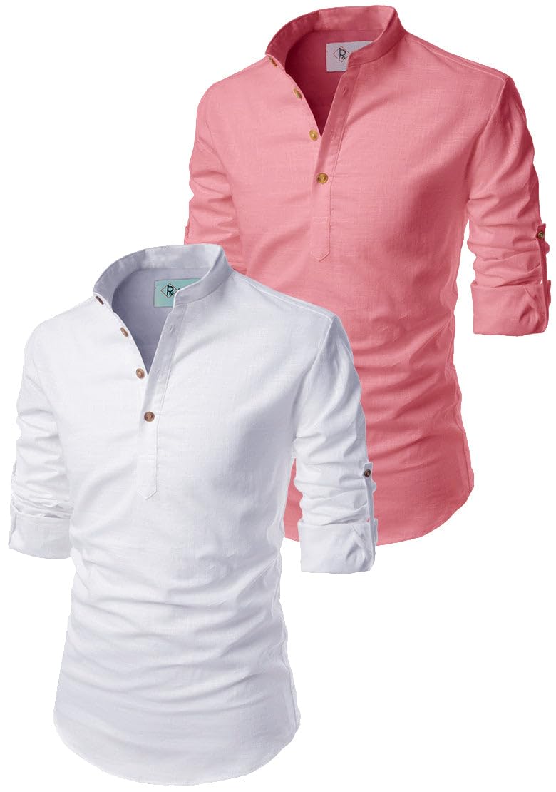 Fancy Men's Cotton Blend Slim Fit Black with White Short Kurta Pack 2-picture-29