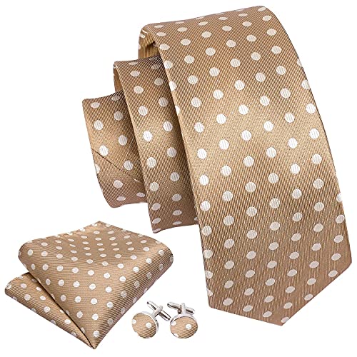 Image of Barry.Wang Ties for Men Silk Tie Sets Polka Dot Woven Necktie Pocket Square Cufflinks Business Wedding