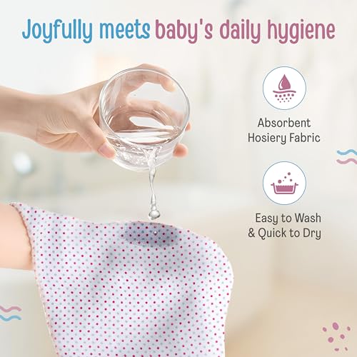 Image of LuvLap Muslin Cotton Cloth Premium Baby Washcloth for New Born, Washable (22 cm x 22 cm), Reusable, Absorbent, Extra Soft Face Towels /Washcloth for Babies, Dots, Hearts Print, Pack of 6, Multicolour
