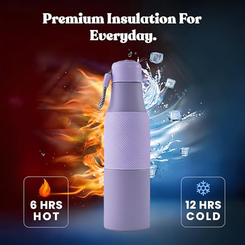 Image of Headway by Rabitat Burell Personalized Thermos Water Bottle | 1+1 Year Brand Warranty | Insulated Water Bottle | Hot Water Bottle | Triple Layer Vacuum, Hot & Cold up to 18 hrs | 750ml | Lavender Luxe