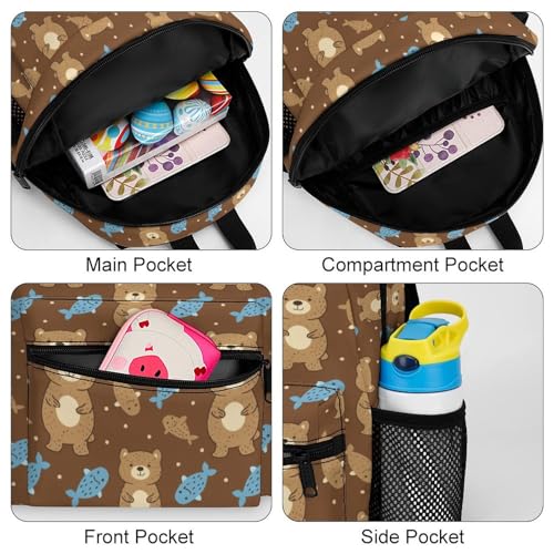 Kid's Mini Backpack 12 Inch Brown Bear And Blue Fish Backpack Schoolbag Preschool Kindergarten Children Bag Nursery Travel Bag for Toddler Boys Girls Age 3-74