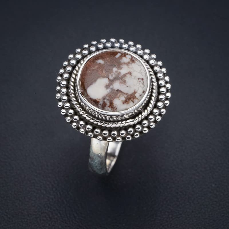Bague Jaspe Penut Wood en argent 925 le cadeau artisanal idéal en taille 61 1/2