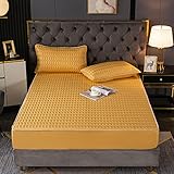 MDCGL Spannbettlaken Matratzenschoner,Summer Ice Silk Latex-Matratzenschoner, Bequeme, kühle, rutschfeste Matratzenauflage für Einzel-Doppel-Kingsize-Bett, Gelb, 180 * 200 cm