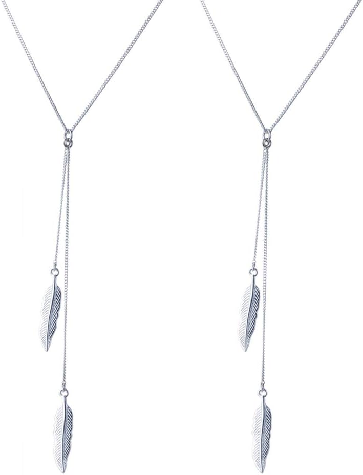 SILVERAGE Sterling Silver Two Feathers Pendant Necklace For Women 18.4''+1.4'' Extender