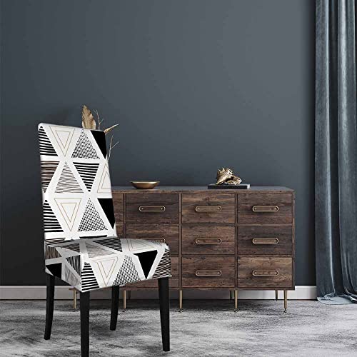 Numland Pop Art Triangles Chair Slipcovers Black And White Ethnic Geometric Fashion Style Washable 100% Polyester 1 Pack For Dining Room Kitchen Removable #TOP1