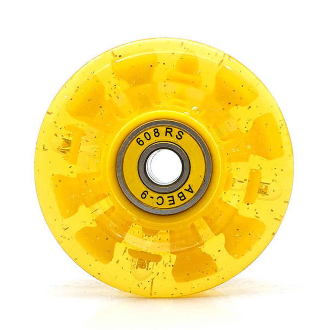 TGHY 8 kółek z łożyskami i kluczem, świecące kółka do deskorolki quada, do dwurzędowej i deskorolki, 58 mm x 32 mm, żółte