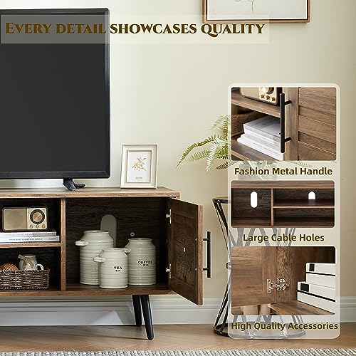 EDYO LIVING 65" Mid Century Modern TV Stand, Wood TV Stand with Storage Cabinet and Open Shelf for Televisions up to 65", Entertainment Center, TV Console Table for Living Room, Rustic Oak - Image 5