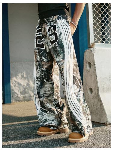 Verdusa Men's Camo Baggy Pants Wide Leg Striped Oversized Pants with Pockets4