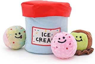 PawfectPals Interactive Squeaky, Funny, Unique, Assortment Plushy Toy for Dogs (Ice Cream Bucket with Scoop)