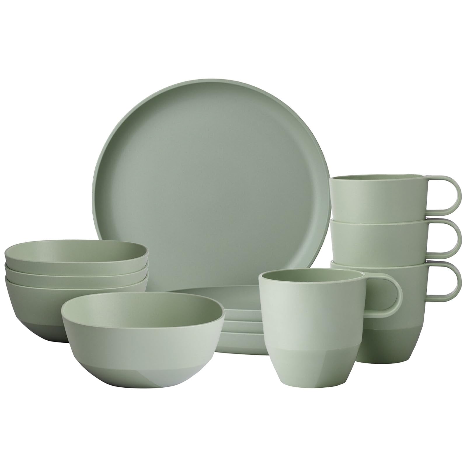 Mepal Frühstücks-Set 12-teilig Silueta Becher (300 ml), Teller (23 cm) und Schalen (750 ml) Outdoor-Geschirr für 4 Personen Spülmaschinen- und mikrowellenfest Kunststoff (PET) Nordic Sage