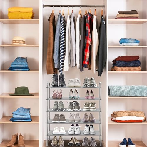 Image of Simple Houseware 5-Tier Shoe Rack Storage Organizer, Grey