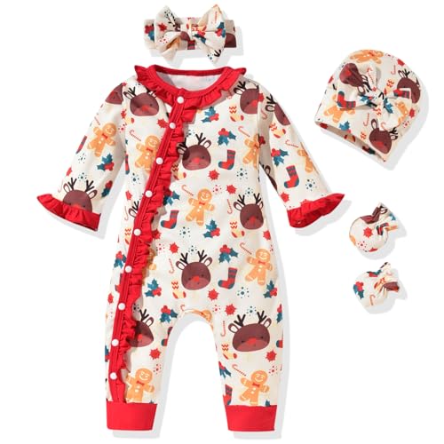 Image of Aalizzwell Baby Girls Romper Outfit Fall Winter Clothes with Accessories