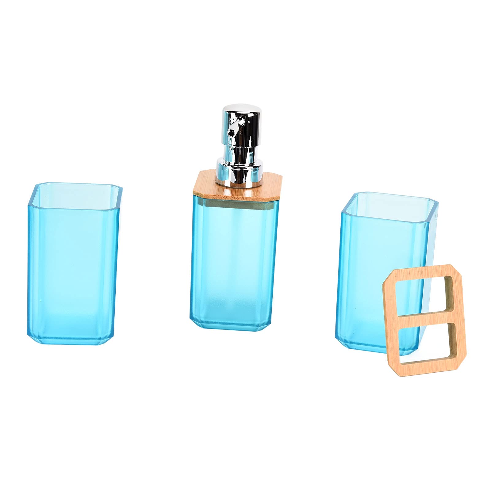 Set di accessori da bagno in bambù, 7 pezzi: kit da bagno con portasapone, porta spazzolino, bicchiere, scopino per WC, cestino della spazzatura e vassoio; design in bambù e resina (Verde)