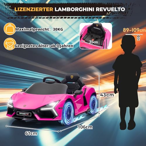 LALAHO Kinder Elektroauto 12V Kinderauto Lamborghini Elektrofahrzeuge mit Musikfunktion, für 3-6 Jahre Kinder – Bild 8