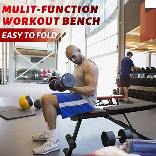 QingAn Adjustable Weight Bench for Home Gym, Foldable Incline Strength Training Bench for Full Body Workout,Decline Sit Up Bench with Elastic Ropes for Fitness Exercises and Weight Training
