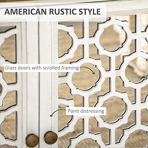 Homcom Farmhouse Sideboard Buffet Cabinet, Kitchen Storage Cabinet, Accent Cabinet With Double Glass Doors And Solid Wood Countertop For Kitchen, Living Room, White #TOP3