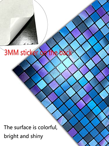 Xuaniny Peel And Stick Backsplash Tiles For Kitchen,Bathroom,Fireplace,Self Adhesive Metal Aluminum Mosaic (12"X12") (5, Blue And Purple Mixed) #TOP6