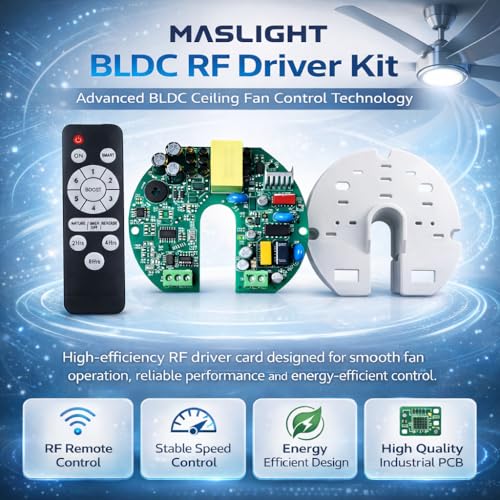 Image of MASLIGHT BLDC RF Fan Driver Kit for Ceiling Fan | BLDC Controller PCB Board with Remote | 1200mm BLDC Fan Repair Replacement Kit | Energy Efficient Fan Driver |