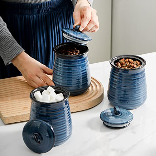 Hasense Ceramic Food Storage Jars,25 Oz Kitchen Canisters With Airtight Lids Set Of 3,Flour And Sugar Containers Farmhouse Decor For Coffee,Tea,Salt,Pasta,Rice And Cereal, Blue #TOP2