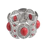  YAZILIND Femme Bracelets Turquoise Argent Plaqué Bohème Ethnique Vintage Large Jonc (Rouge)