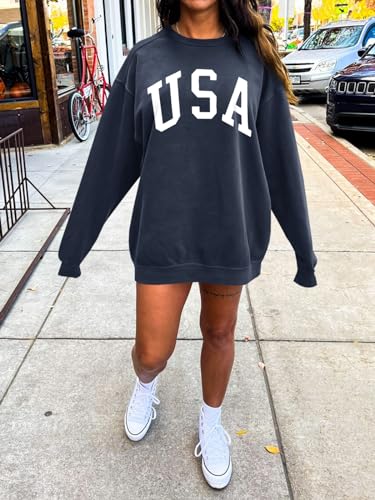 Image of Langwyqu Women's Oversized Sweatshirt Los Angeles California Crewneck Long Sleeve Casual Loose Pullover Tops
