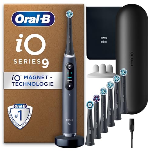 Oral-B iO Series 9 Elektrische Zahnbürste Schwarz PLUS Ausgewählte Original Oral-B iO Aufsteckbürsten Schwarz 7x